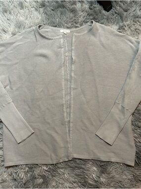 Light Gray Open-Front Ribbed Women's Cardigan